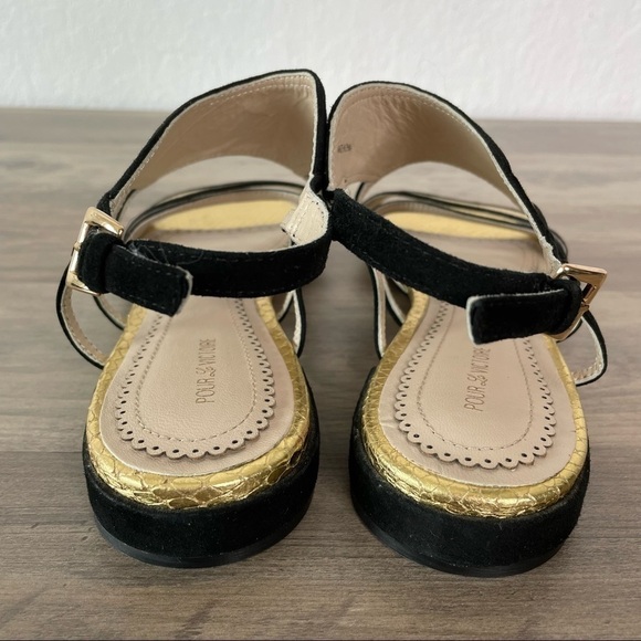 pour La Victoire Gold Metallic Snake Sandals w Black Suede Trim - Picture 7 of 10